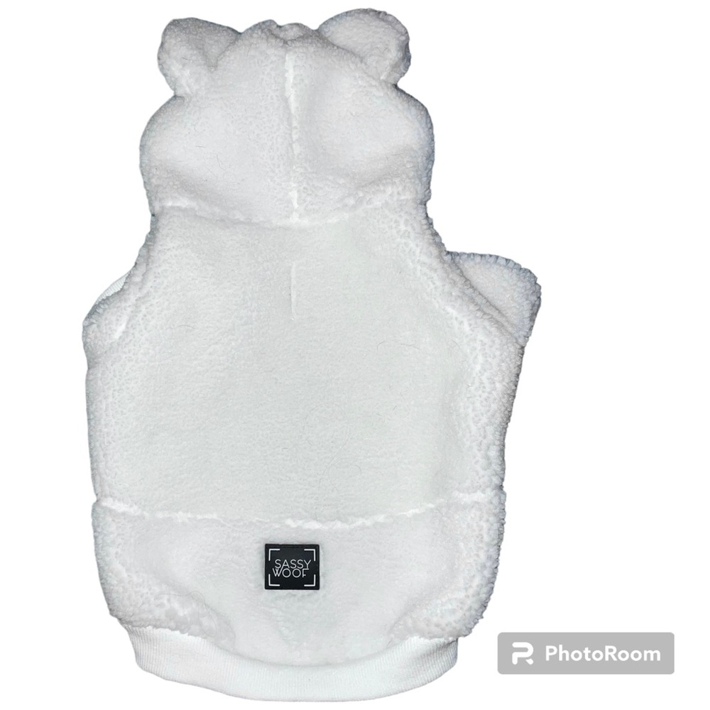 Sassy Woof White Sherpa Winter Dog Bear Ears Hoodie - Size Small